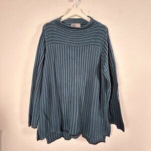 Habitat Womens Blue & Black Knit Mock Neck Sweater XL Cotton Pullover Knitwear
